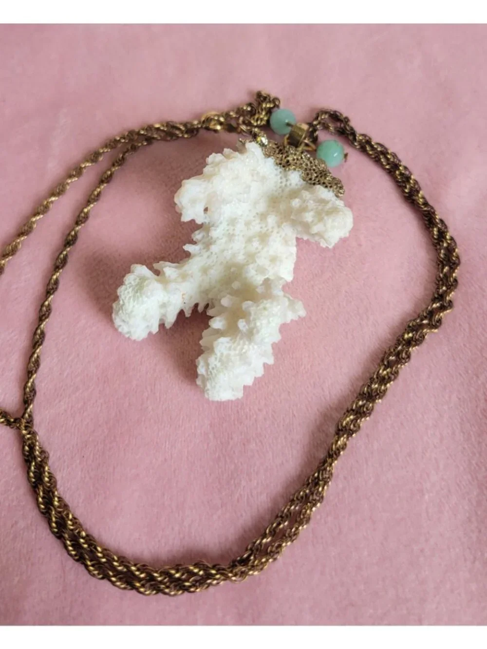 Natural White Coral Pendant Chain Marked AJC 1/20 12kGF Co Necklace N1F